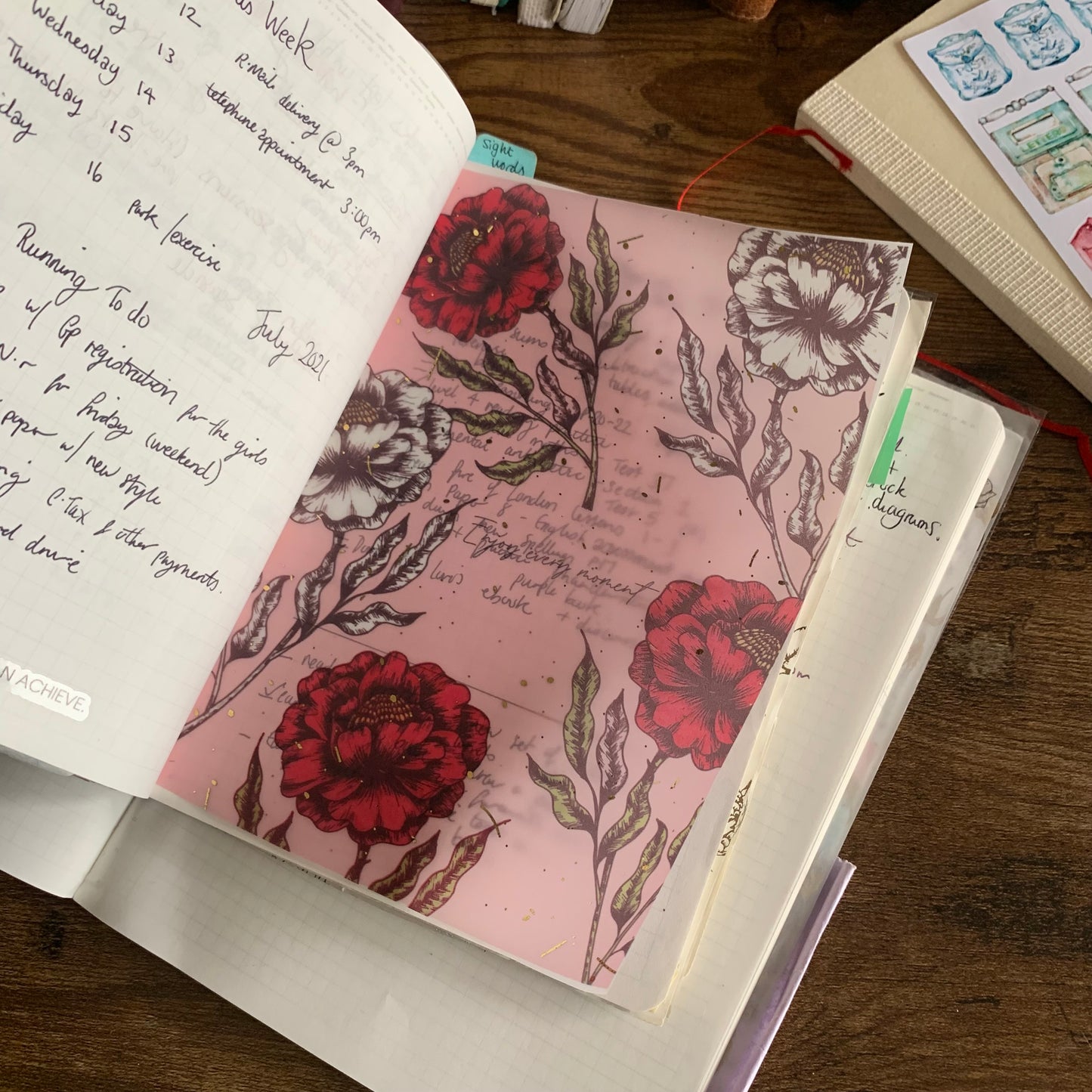 Pink and Red Hand Drawn vintage Foiled Floral Vellum Planner Dashboard - Enjoy Every Moment