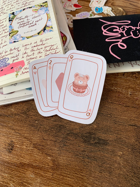 Adorable Pink Bear Playing Cards With Beary Sweet Cupcake - Playing Card Diecut Sticker