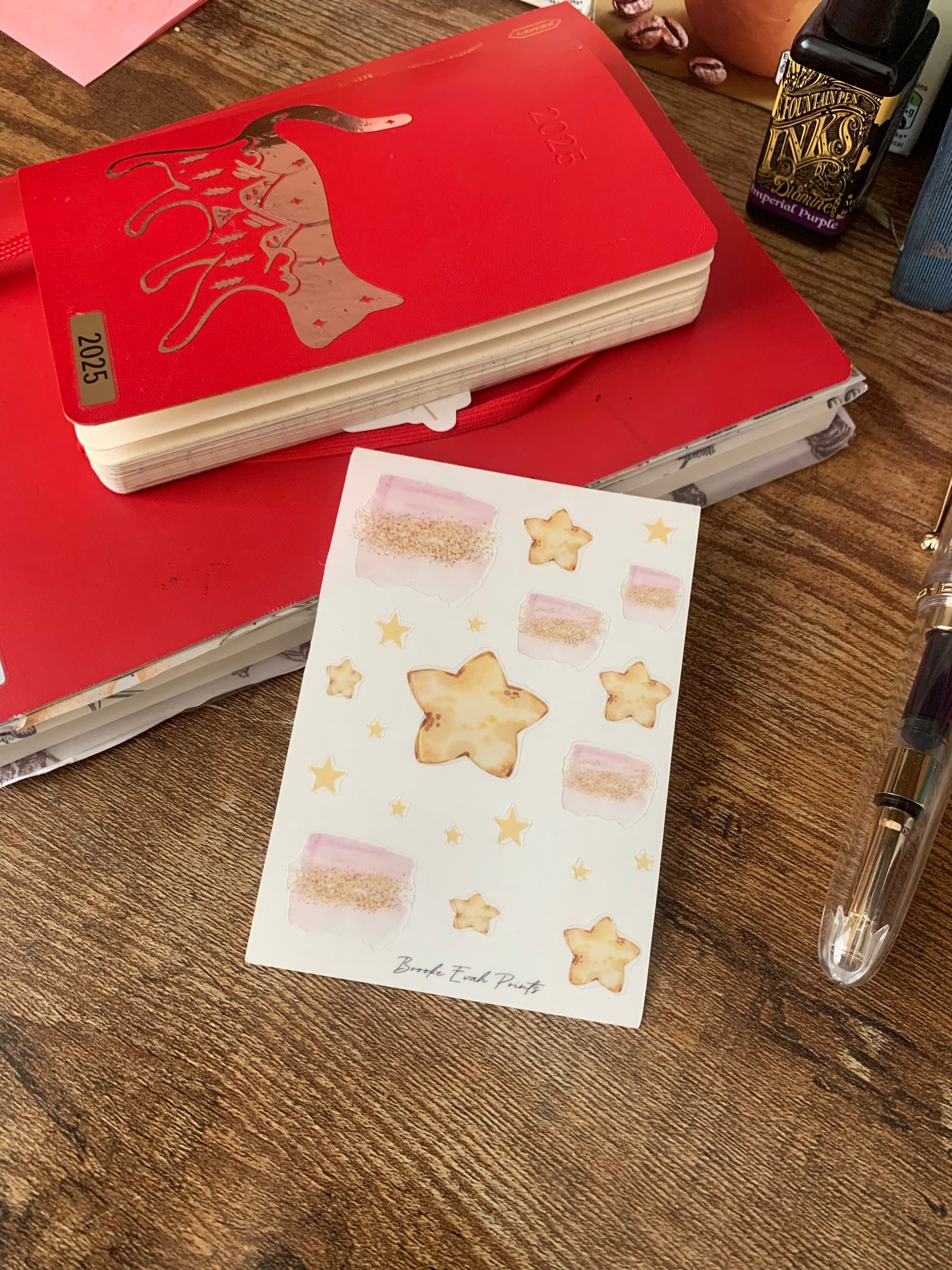 Cute Pink & Gold Star Stickers - Clear/ Transparent