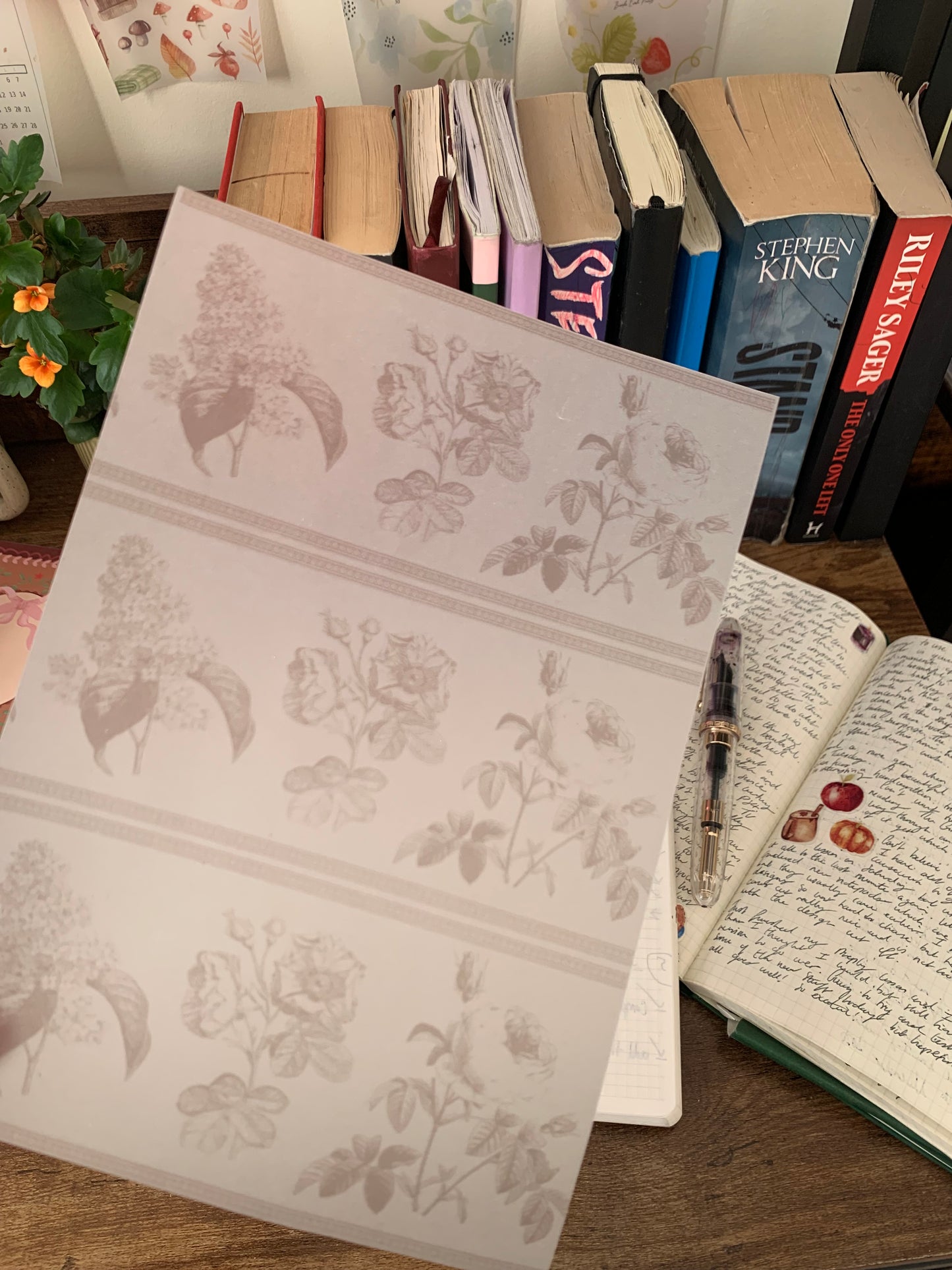 Vintage Brown Sketched Floral Vellum Planner Dashboard - Scrapbooking Paper - Old Flame