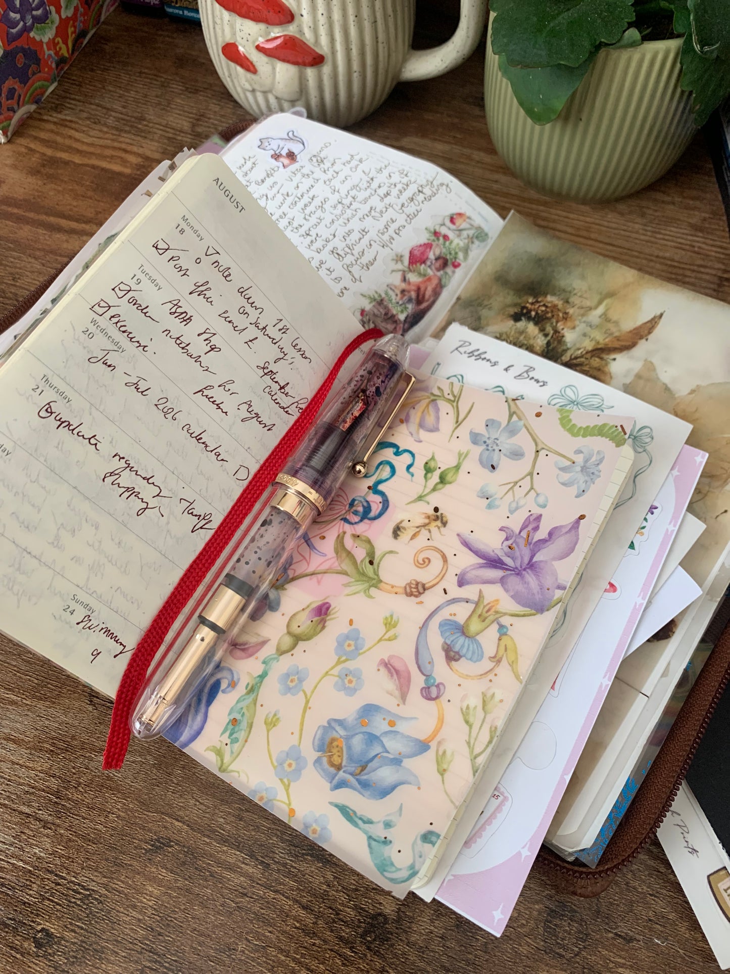 FREE for Bank Holiday ✨ Blue & Purple Vintage Florals with Bee Watercolour  - Vellum Planner Dashboard - Copper Foil accents - Botanique