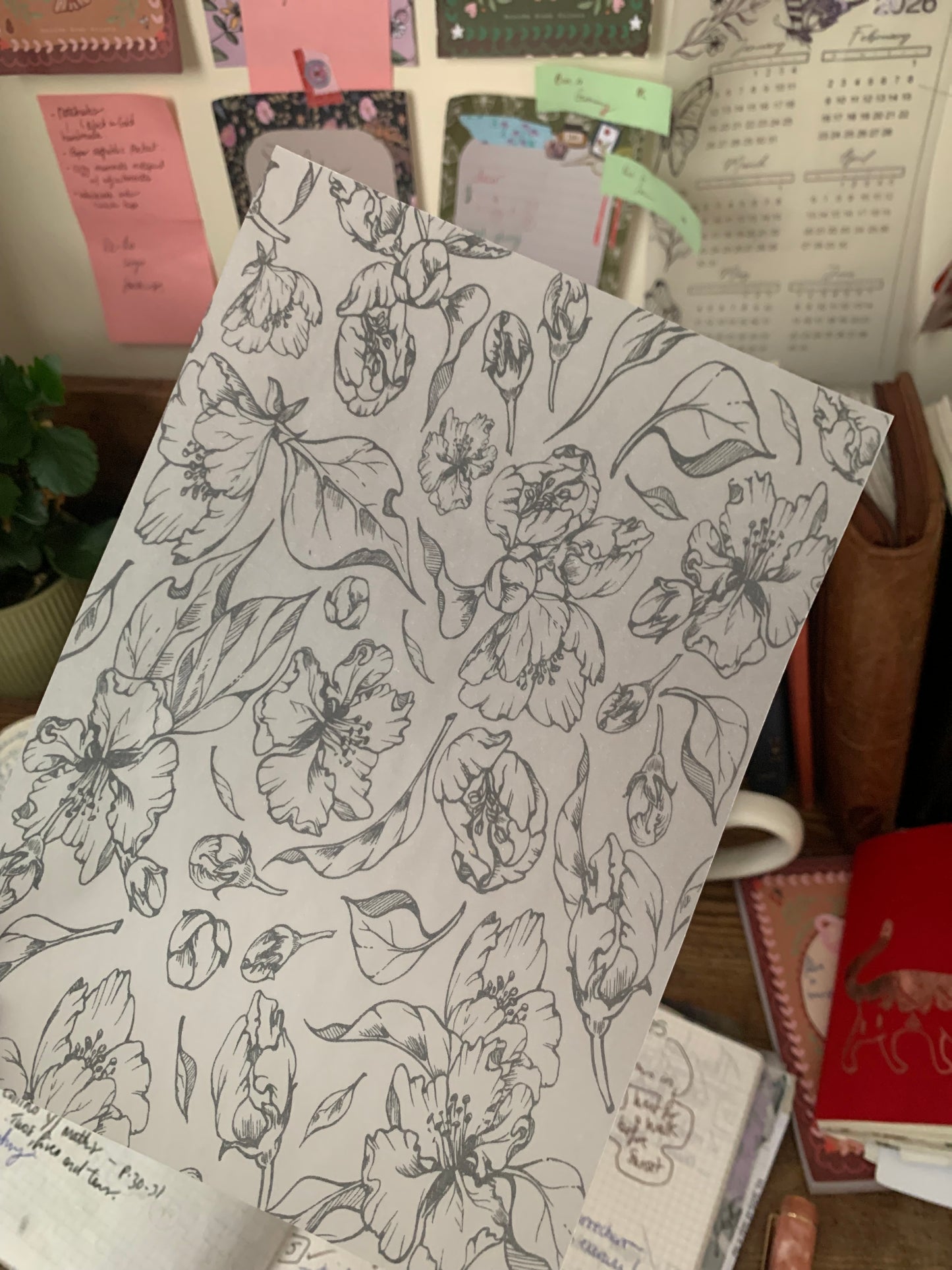 Botanical ink drawing Delicate Cover Page for Journal or Planner - Scrapbooking Paper - Apple Blossom