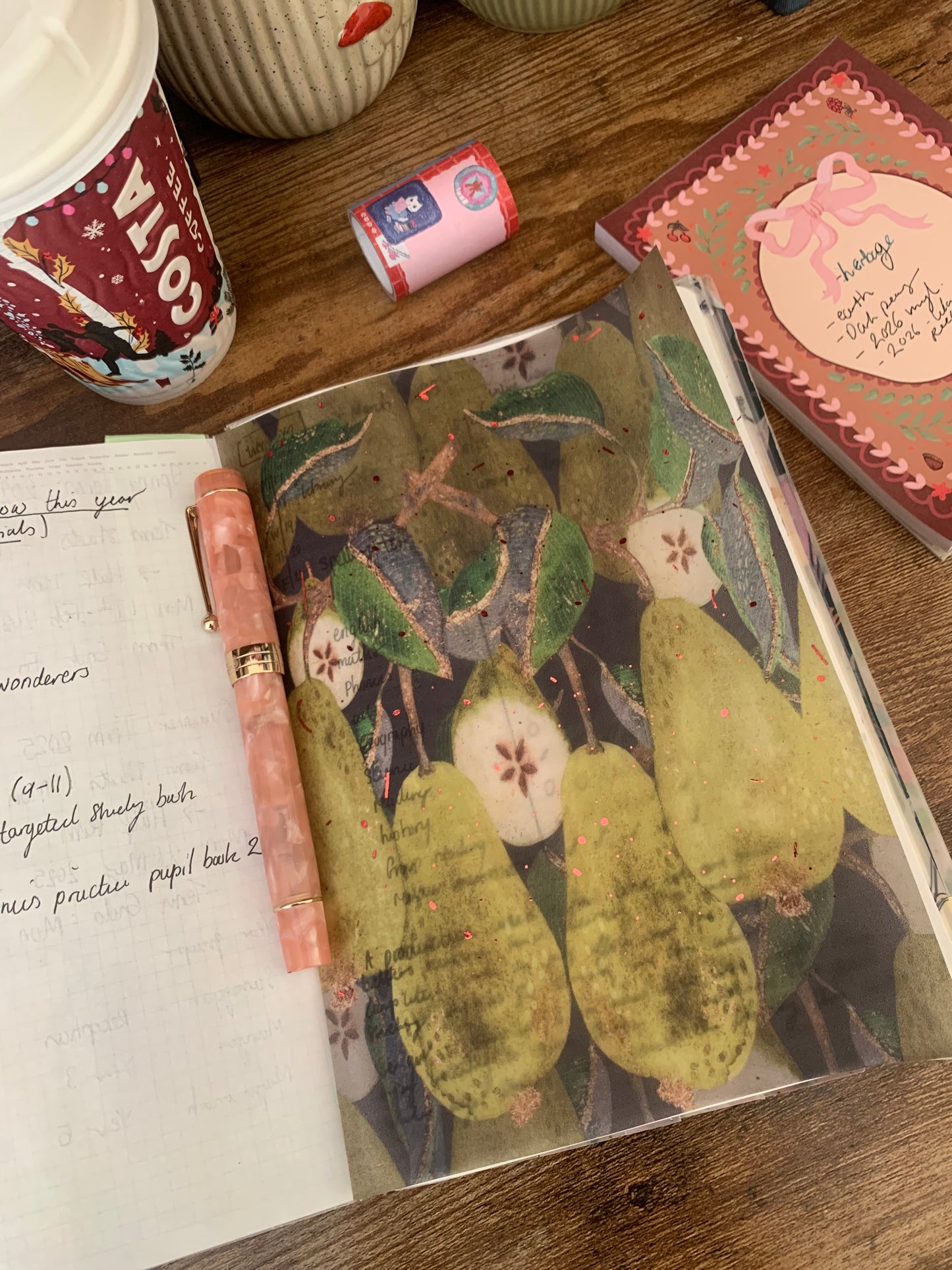 Dark Watercolor Glitter Pears - Vellum Planner Dashboard - Pink Foil accents - Dark Pears