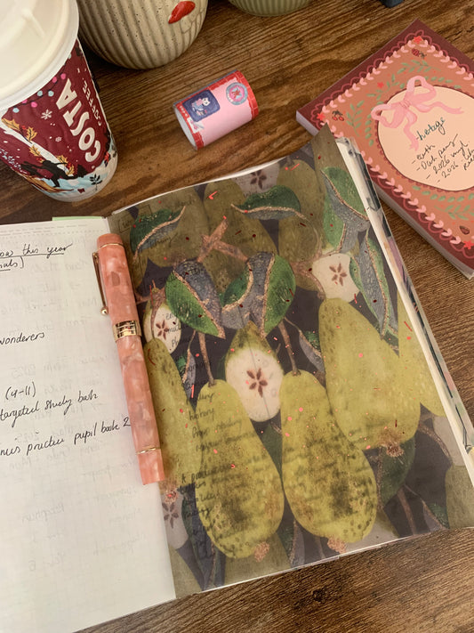 Dark Watercolor Glitter Pears - Vellum Planner Dashboard - Pink Foil accents - Dark Pears