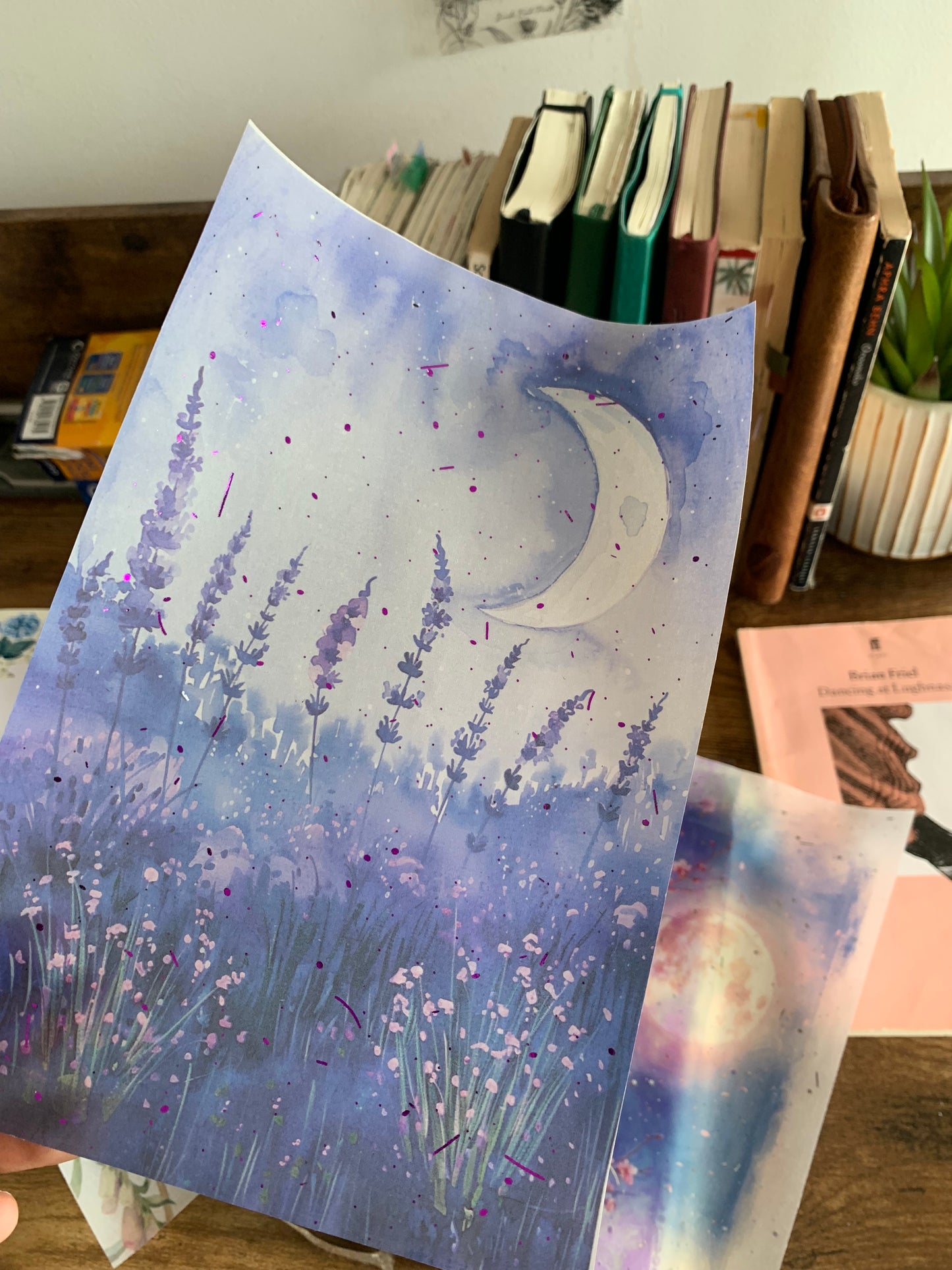 Purple foiled Moon watercolor Vellum Planner Dashboards - Starry Night