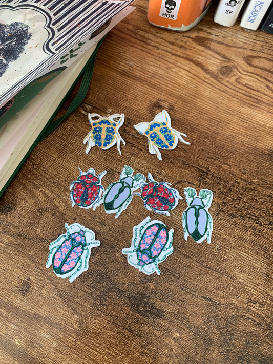 Hand Painted Decadent Beetle Sticker Flakes - Set of 8 - Queen Bugs