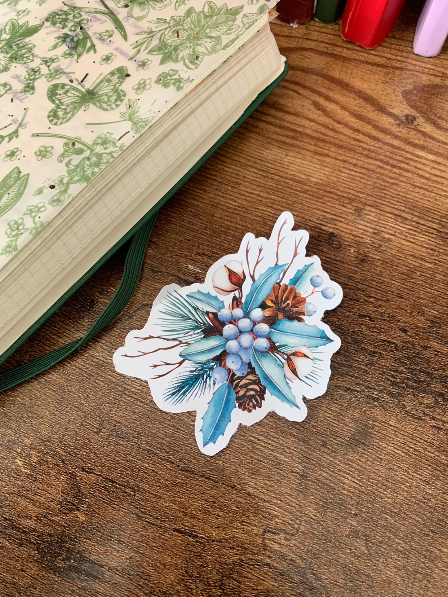 Blue Floral Winter Themed Hand Drawn Sticker Flake -Matte Sticker - Elsa