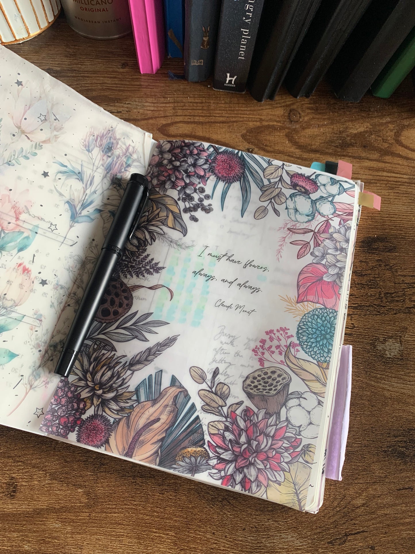 I must have flowers, always and always Claude Monet quote - Vellum Planner Dashboard for Notebooks, Scrapbooks and Journals