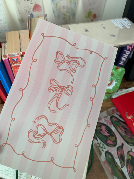 Pink Stripes With Red Bows for Notebooks Hand Drawn Vellum Planner Dashboard - Pink Melon