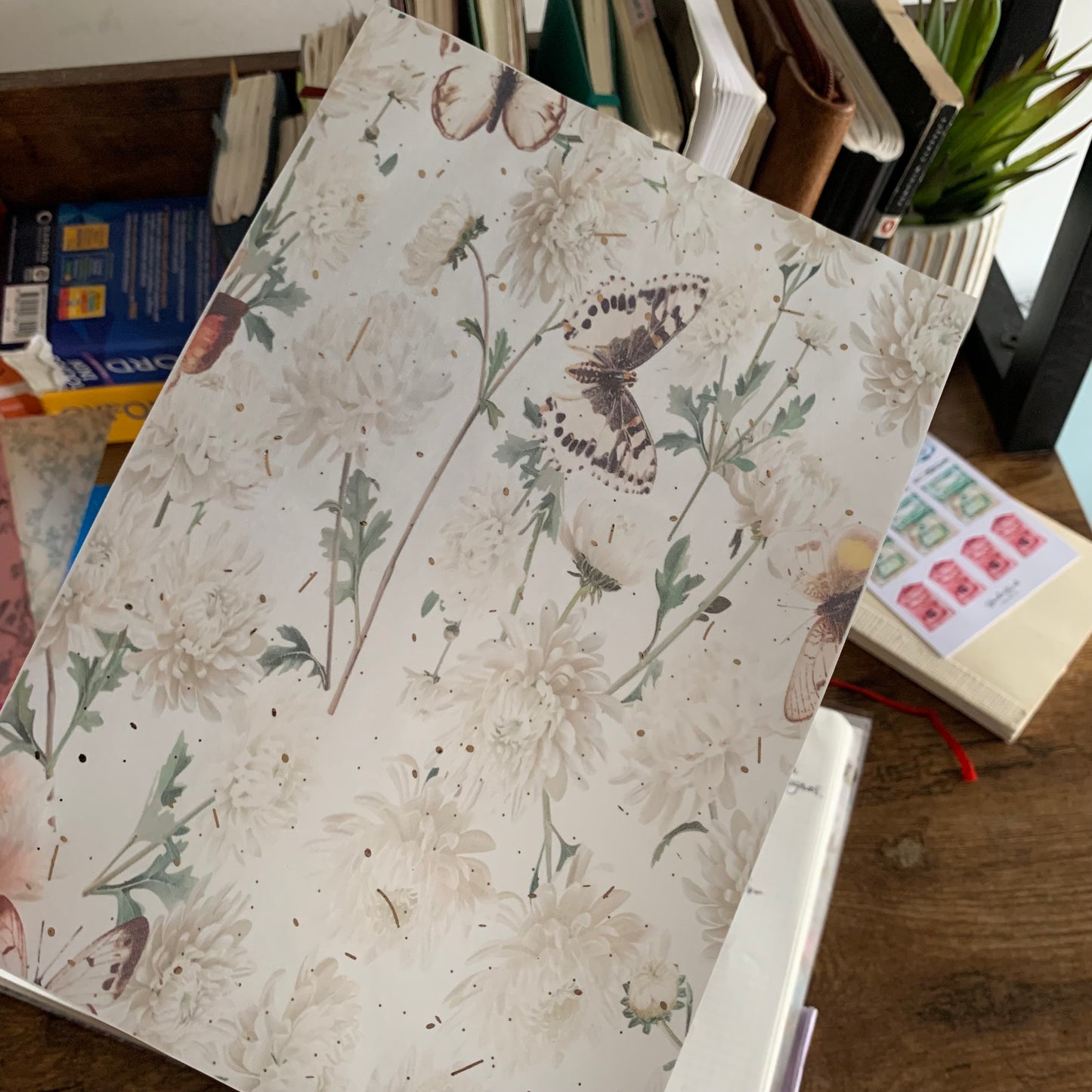 White Butterfly Hand Drawn vintage Foiled Floral Vellum Planner Dashboard - Frida