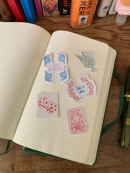 Collect Moments, Heart Dice, Floral Vase, Bows Sticker Flakes - Set of 5