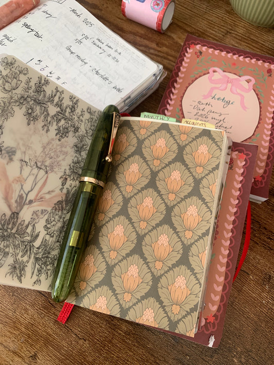 Emerald Tomoe River Paper Vintage Floral Print Planner Dashboards- Earth