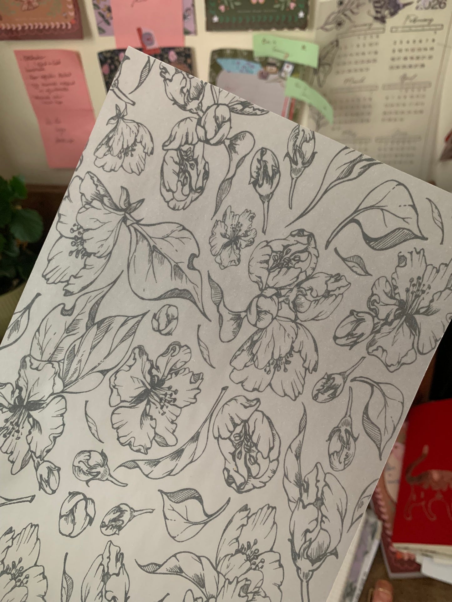 Botanical ink drawing Delicate Cover Page for Journal or Planner - Scrapbooking Paper - Apple Blossom