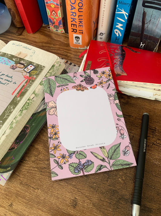 Botanical Pink Vintage Themed Notepad - Brooke Evah Prints - Scribble Pad - Blush Botanicals