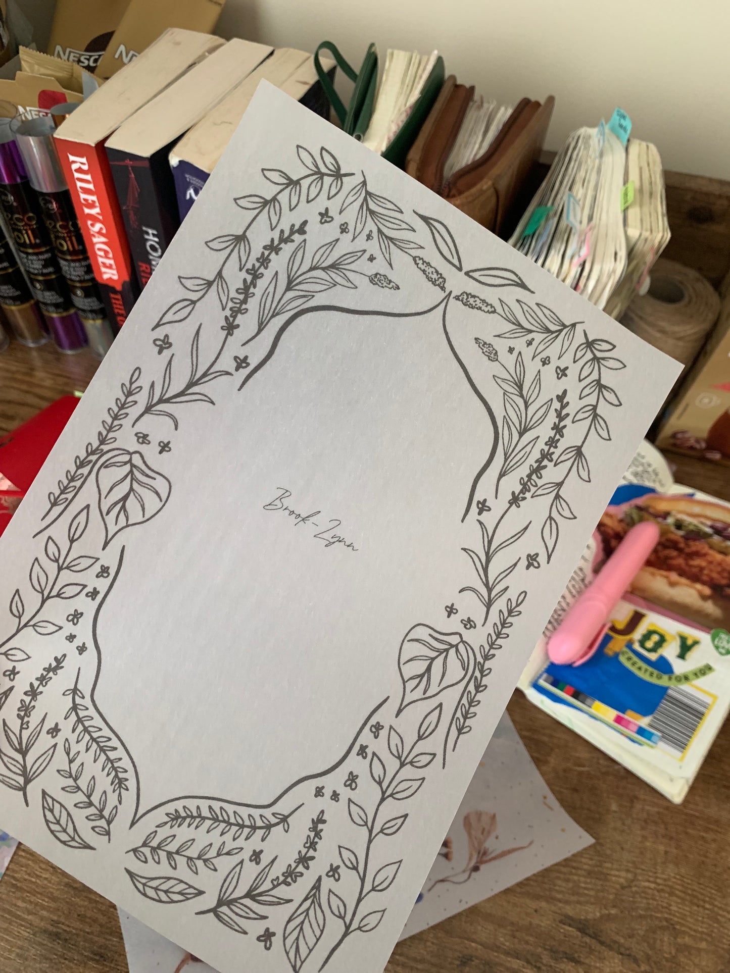 Black Whimsical Hand Drawn Leaves themed Vellum Planner Dashboard - Midnight I