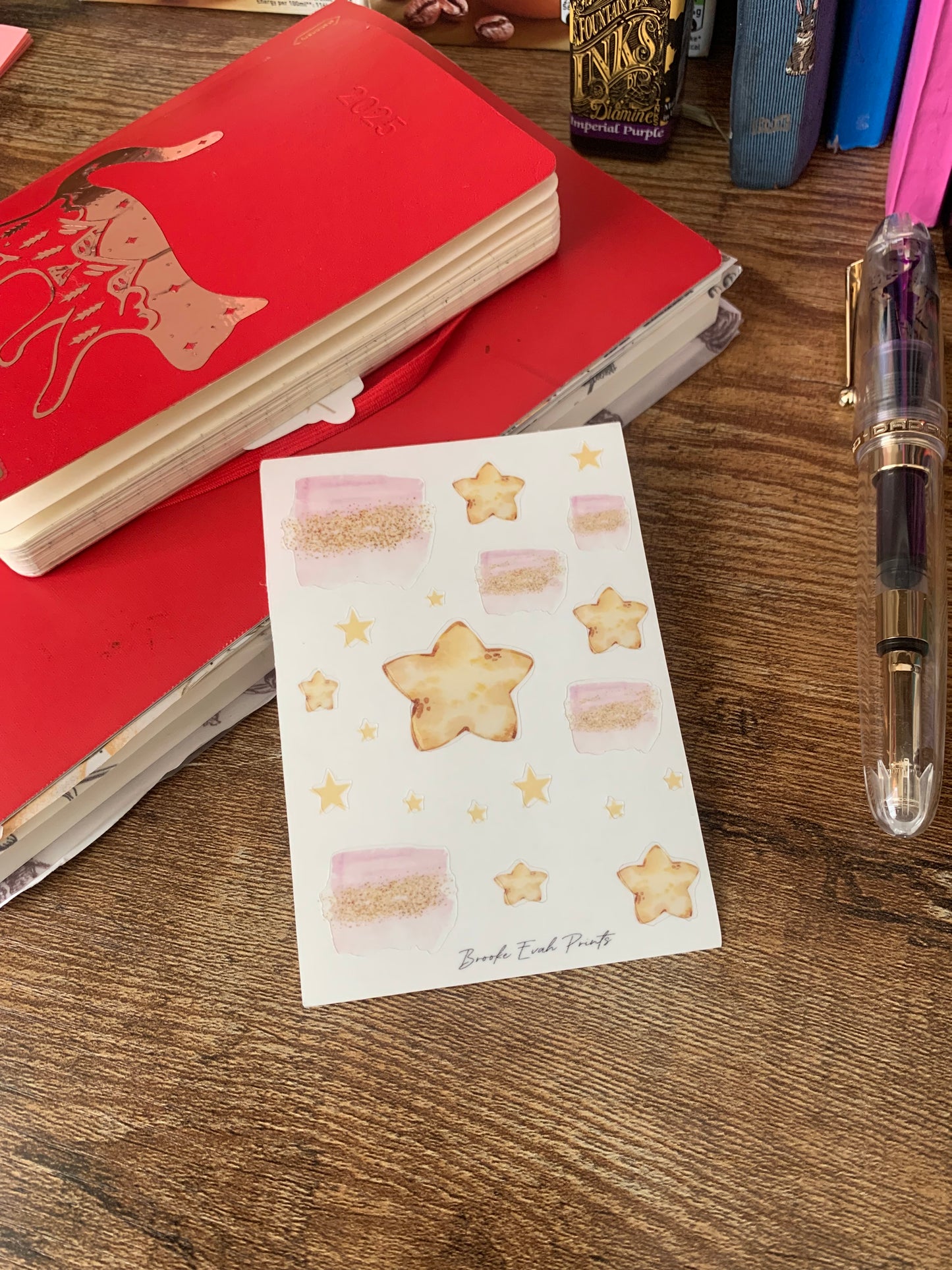 Cute Pink & Gold Star Stickers - Clear/ Transparent