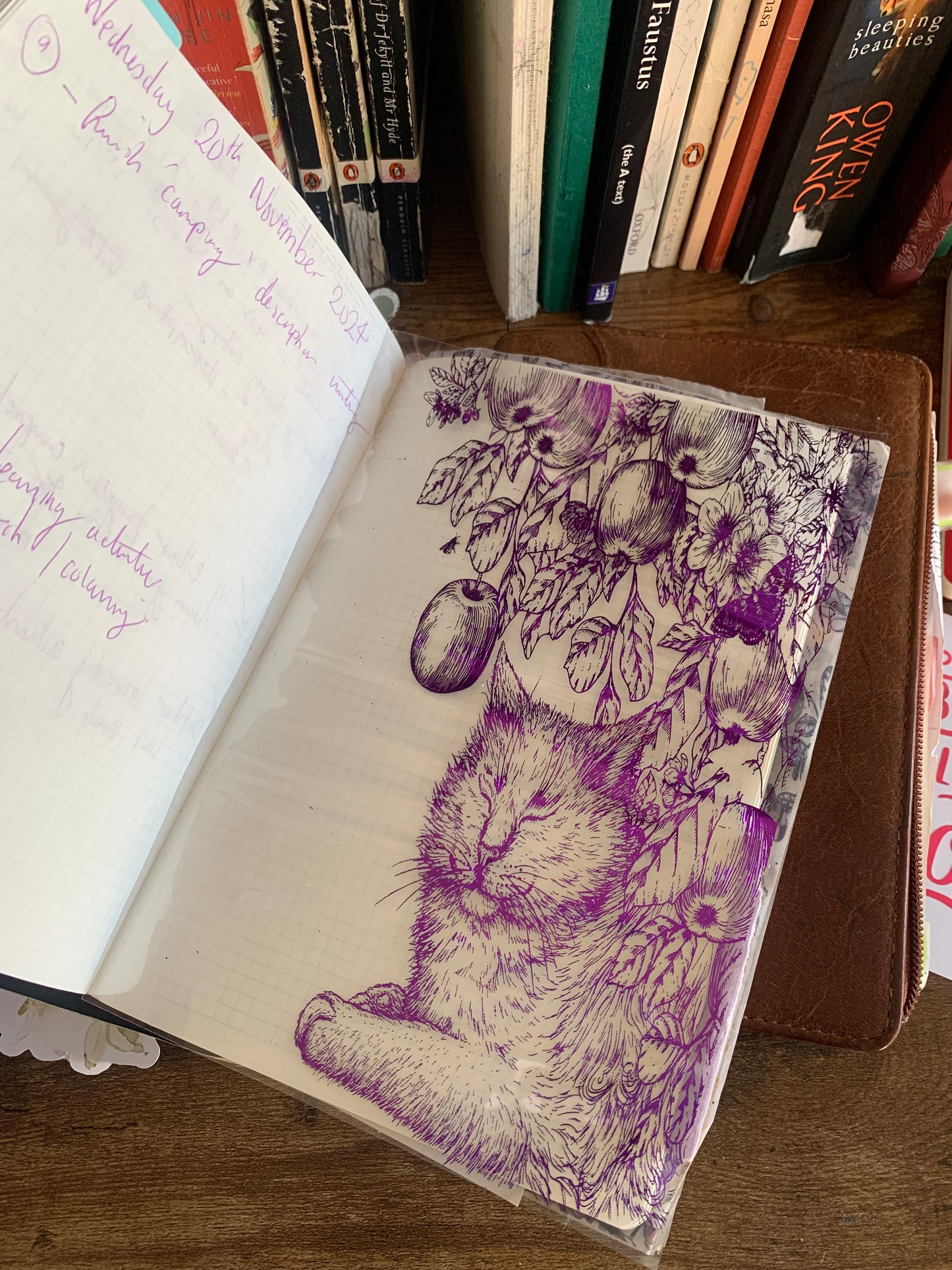 Purple Foiled Vintage Cat Floral Vellum X Acetate Planner Dashboard - Willow