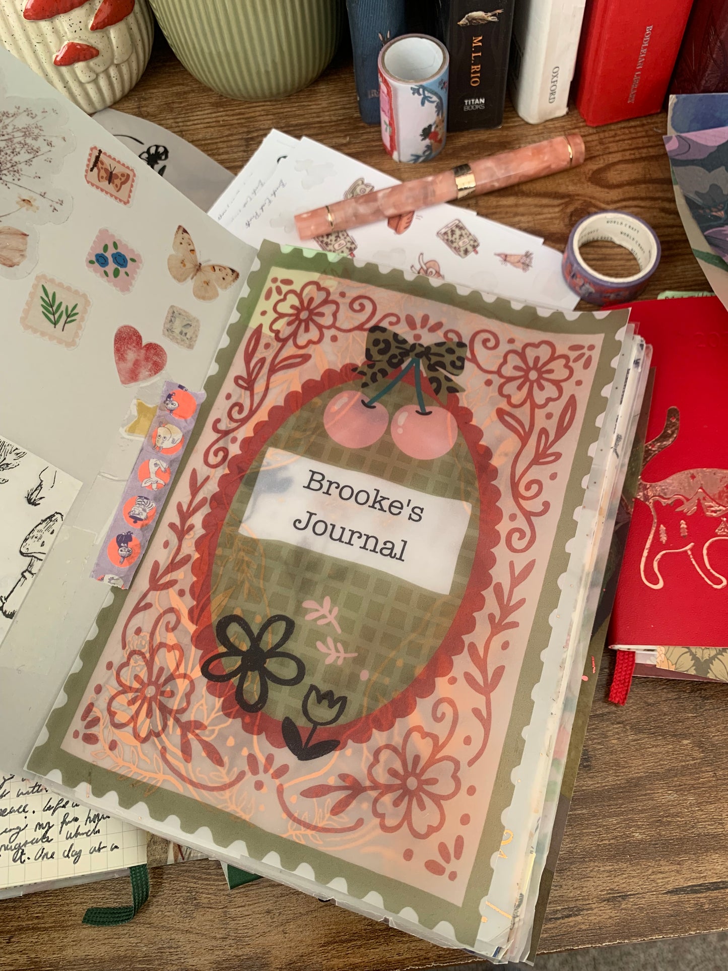 Green Cherry Custom name Cover Page for Journal or Planner - Scrapbooking Paper - Rise and Shine