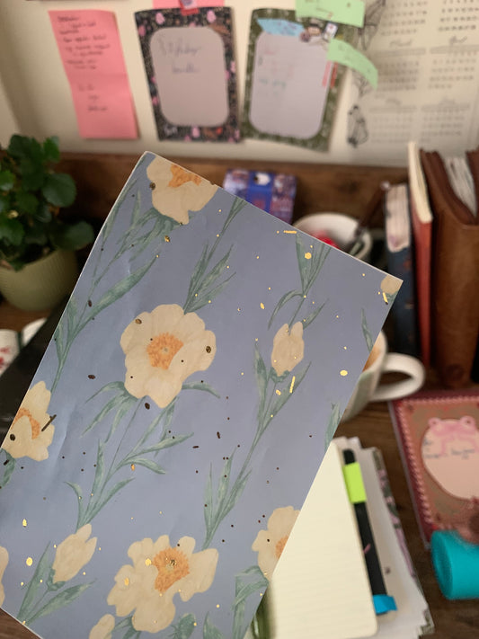 Blue Watercolor with Golden Flowers -Vellum Planner Dashboard - Gold Foil accents - Indigo Blue