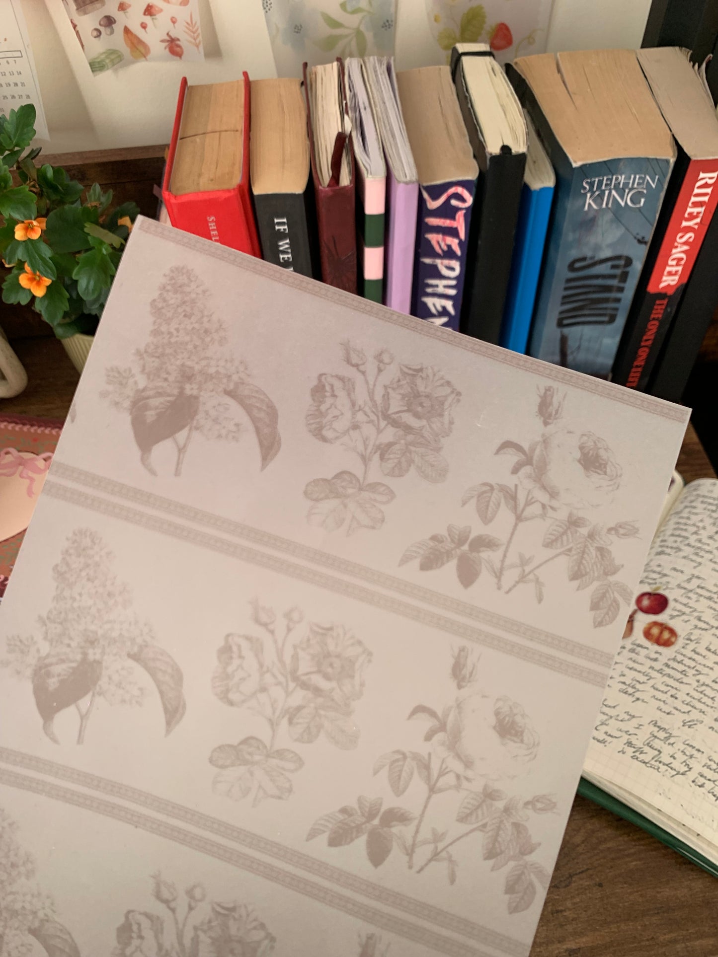 Vintage Brown Sketched Floral Vellum Planner Dashboard - Scrapbooking Paper - Old Flame