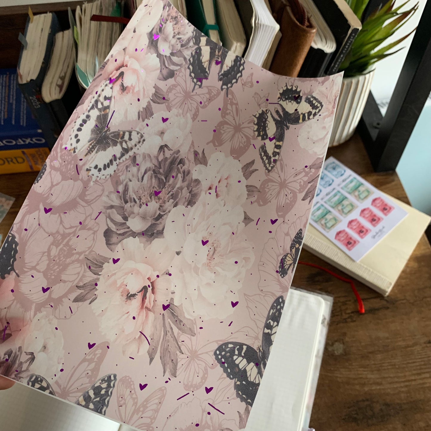 Soft florals and butterflies Hand Drawn vintage Foiled Floral Vellum Planner Dashboard - Petunia