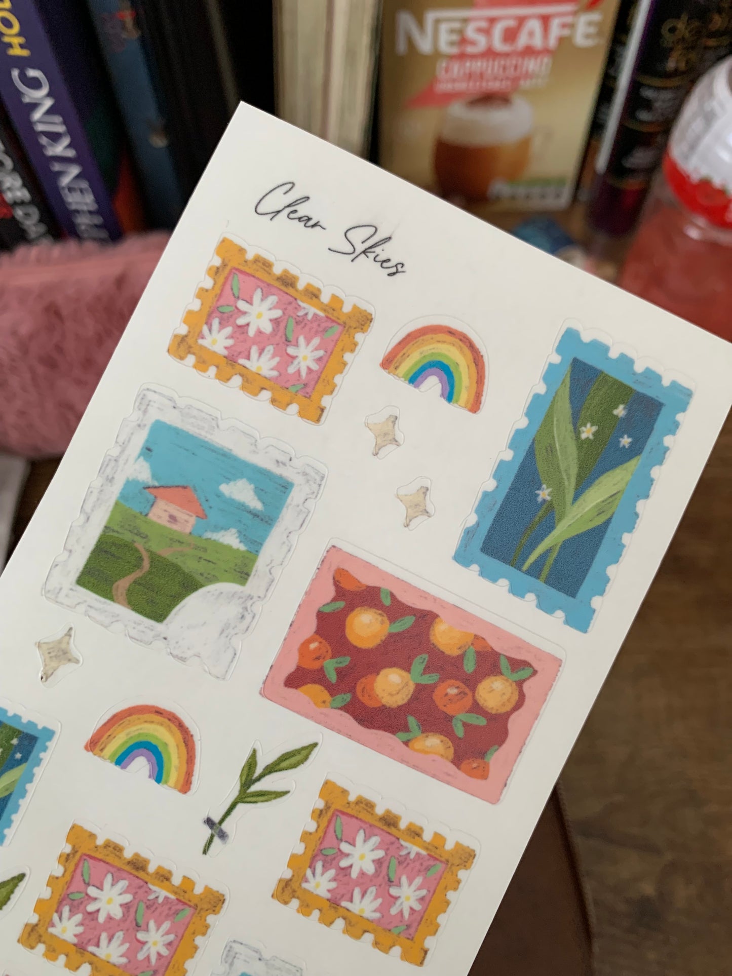 Hand Drawn Cute Stamp Stickers • Rainbow -  Scrapbook Clear Stickers  - Watercolor Mini Paintings - Clear Skies