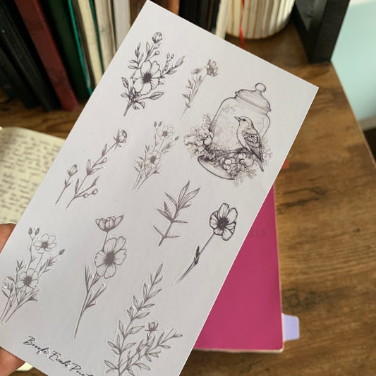 Minimal Floral vintage bird Sticker Sheet