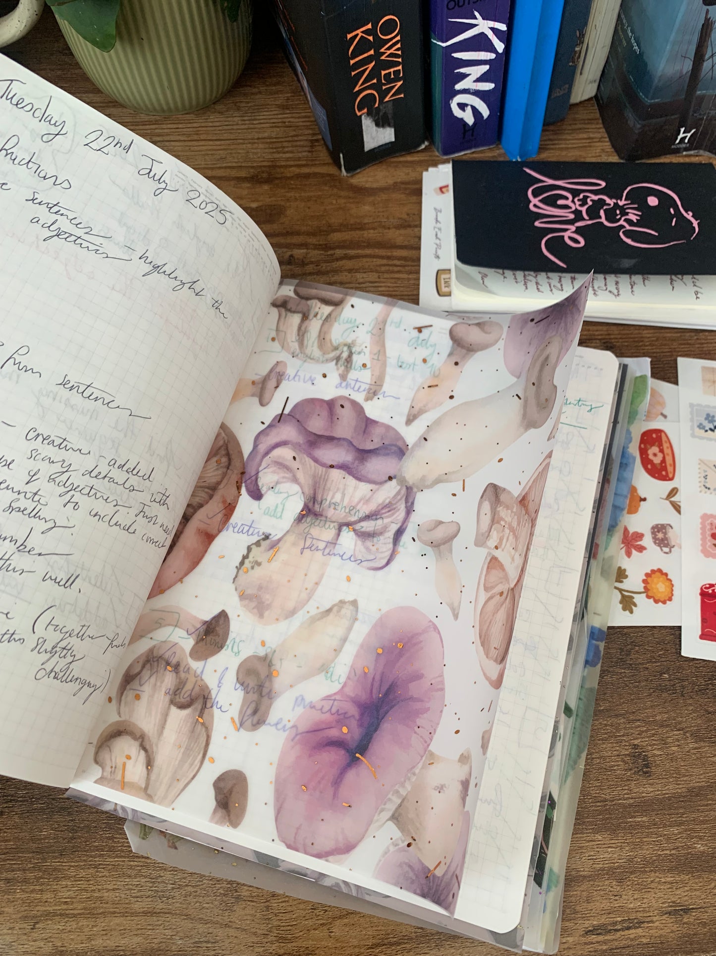 Watercolor Purple Mushrooms - Vellum Planner Dashboard - Copper Foil accents - Purple Rain