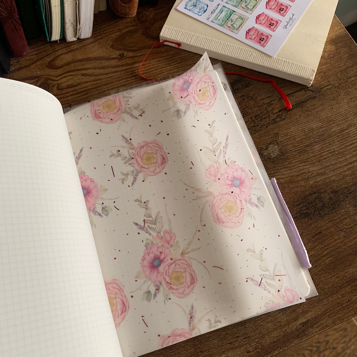 Pink Hand Drawn vintage Foiled Floral Vellum Planner Dashboard - Penelope’s Garden