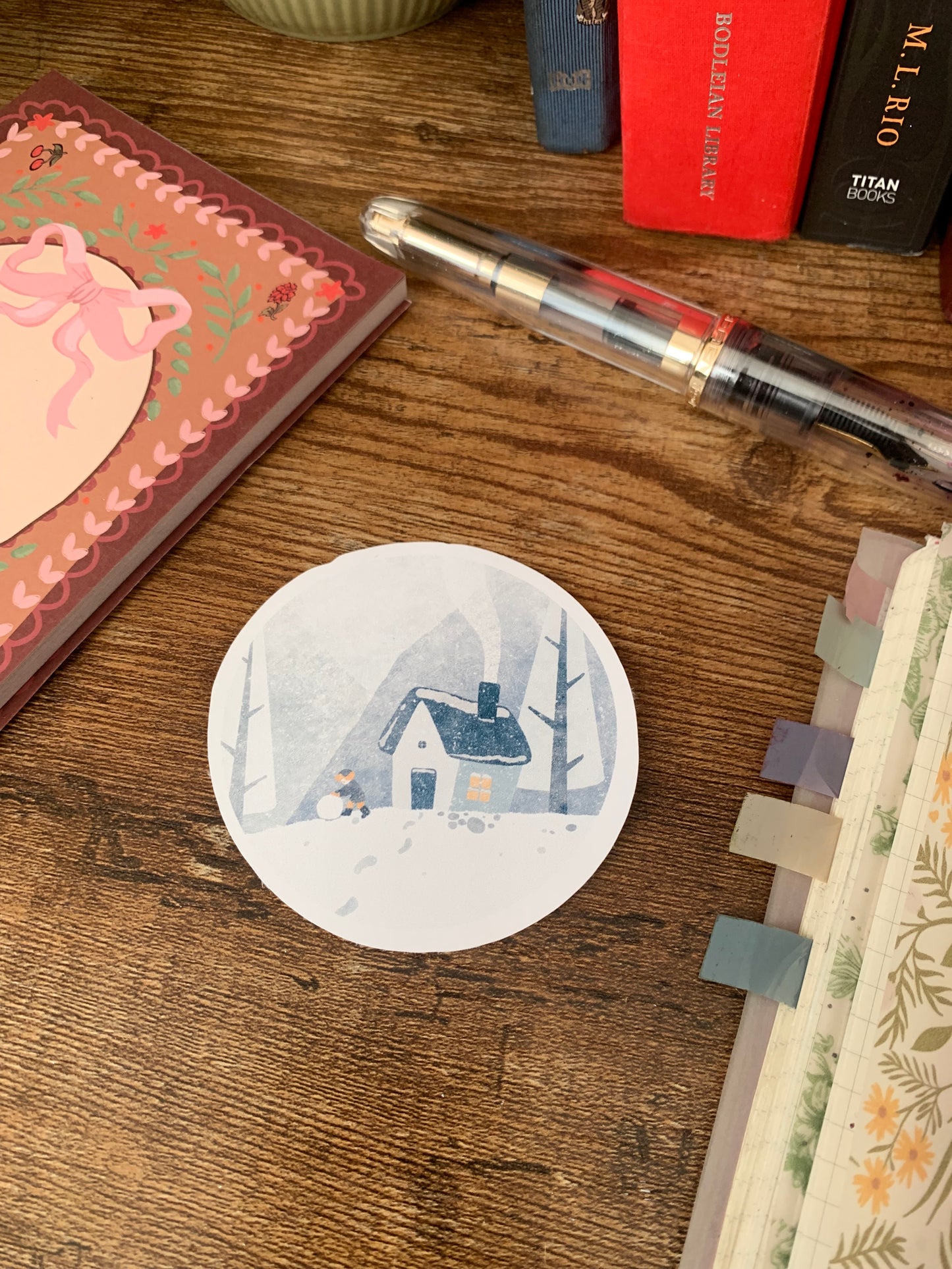 Snowy House Winter Themed Hand Drawn Sticker Flake -Matte Sticker - Footsteps in the Snow