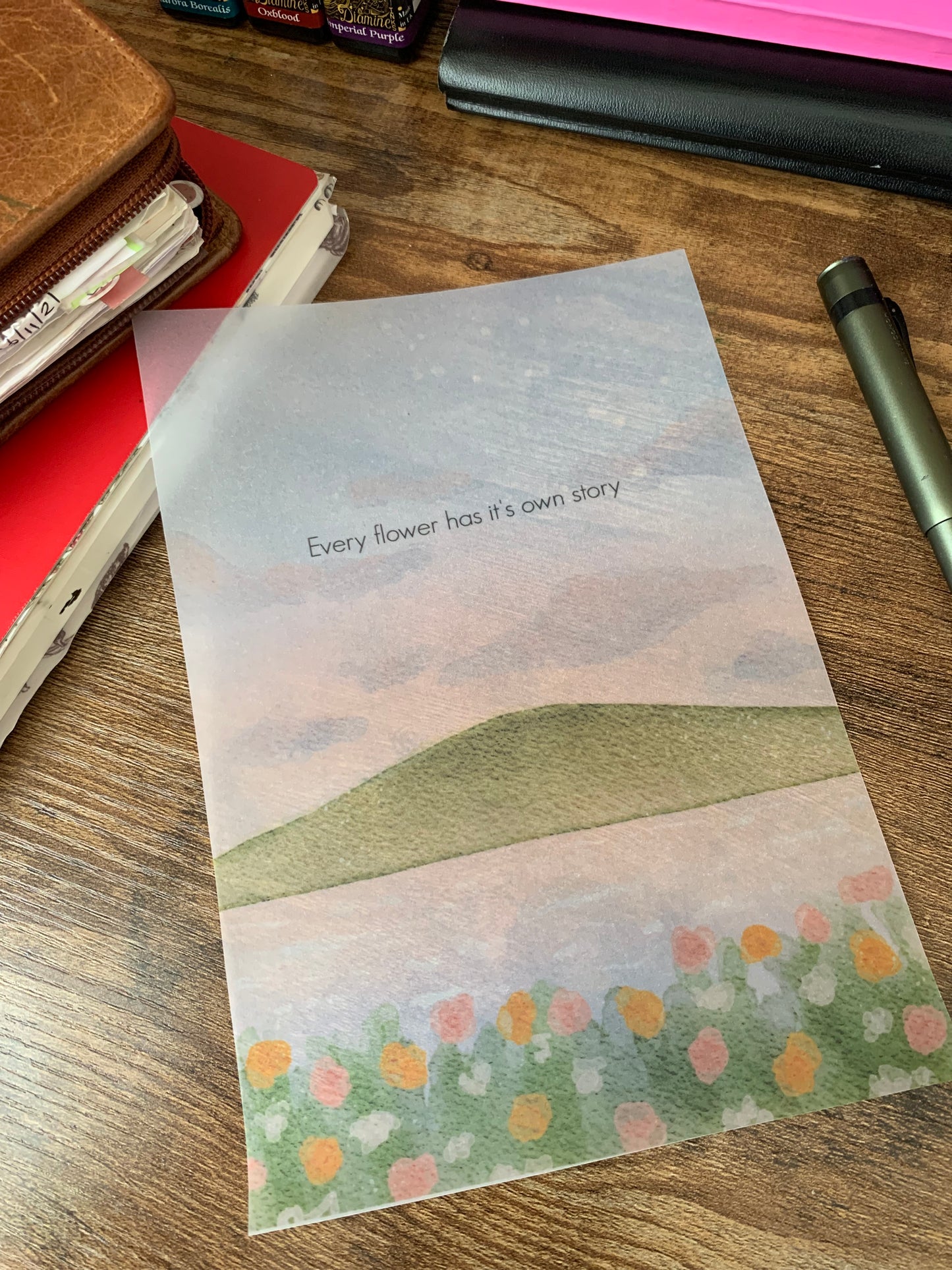Watercolour Lake• Motivational Quote• Hand Drawn Vellum Planner Dashboard  • Every flower has it’s own Story