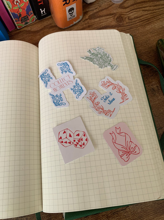 Collect Moments, Heart Dice, Floral Vase, Bows Sticker Flakes - Set of 5