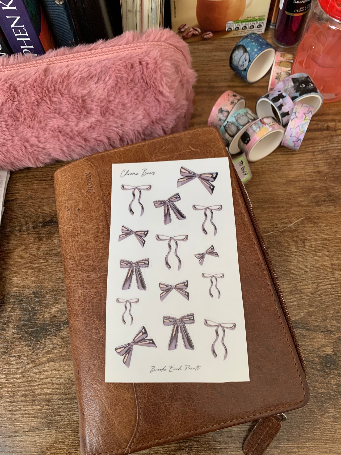 Bow Stickers • Hand drawn Chrome Silver Bows -  Scrapbook Clear Stickers - Chrome Bows
