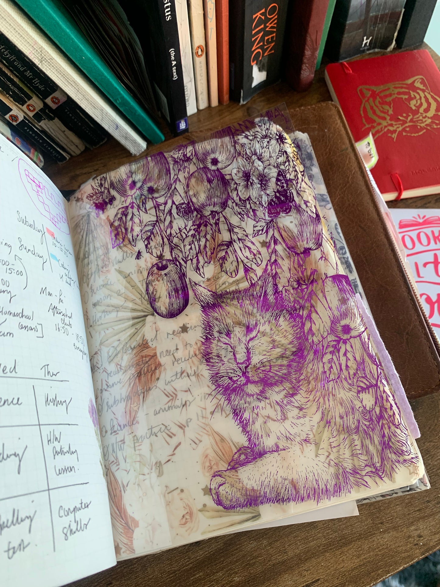 Purple Foiled Vintage Cat Floral Vellum X Acetate Planner Dashboard - Willow