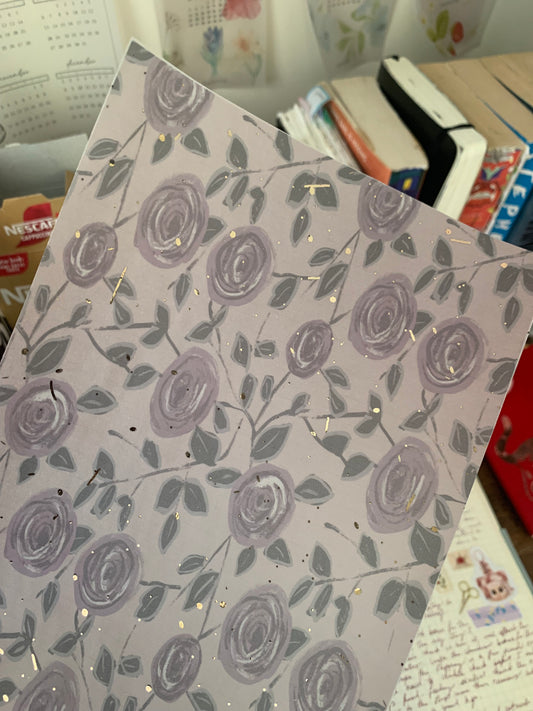 Purple Roses Pattern, Watercolour drawing • Hand drawn • Printed Foiled Vellum Planner Dashboard- Thinking of You