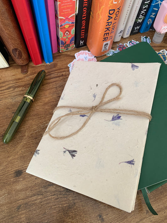 Lokta Paper - 10 Sheets of A5 Natural Textured Paper with Blue Petals