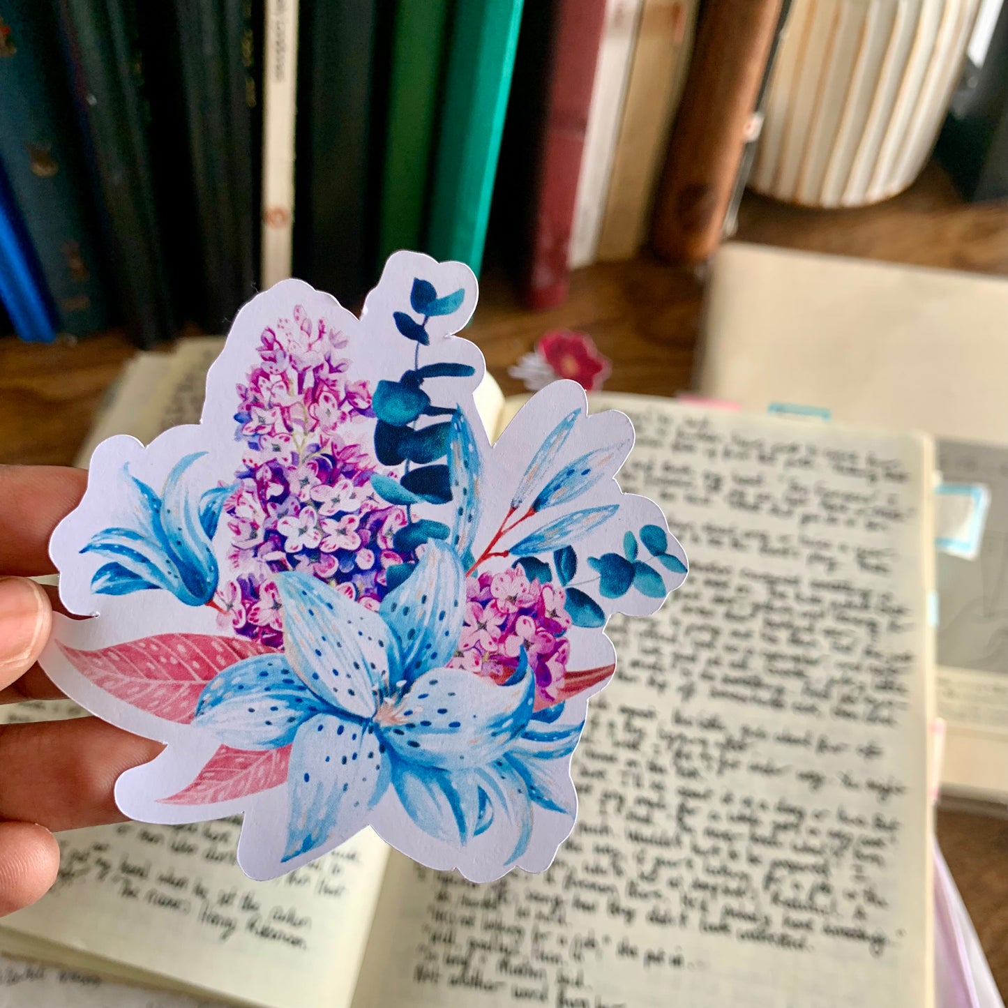 Baby Blue and Lilac Floral Bouquet Sticker Flake - Poetry