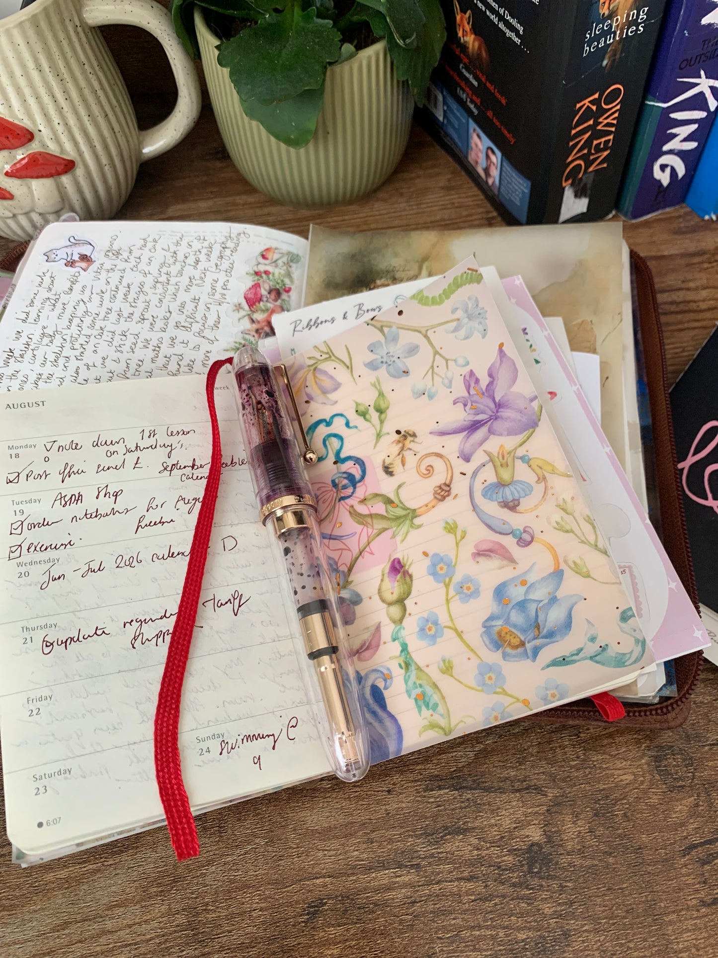 FREE for Bank Holiday ✨ Blue & Purple Vintage Florals with Bee Watercolour  - Vellum Planner Dashboard - Copper Foil accents - Botanique