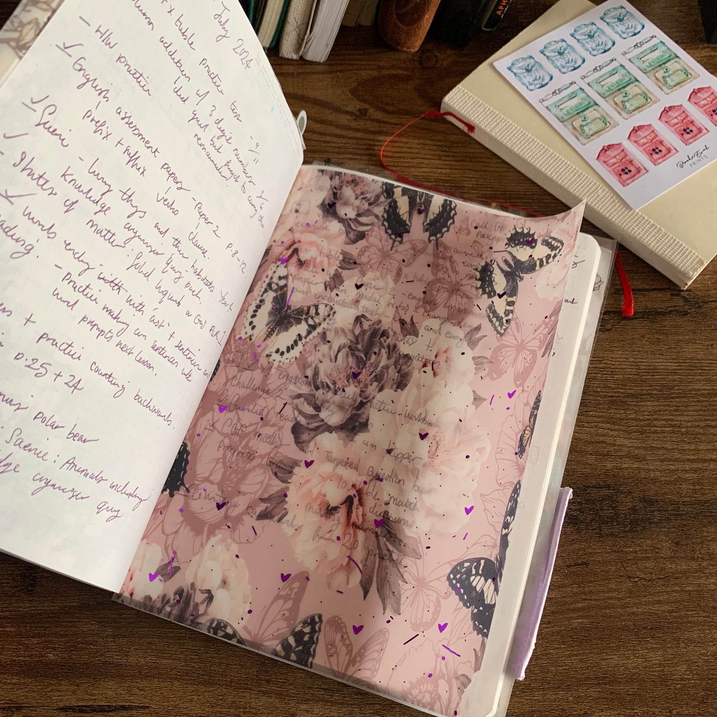 Soft florals and butterflies Hand Drawn vintage Foiled Floral Vellum Planner Dashboard - Petunia