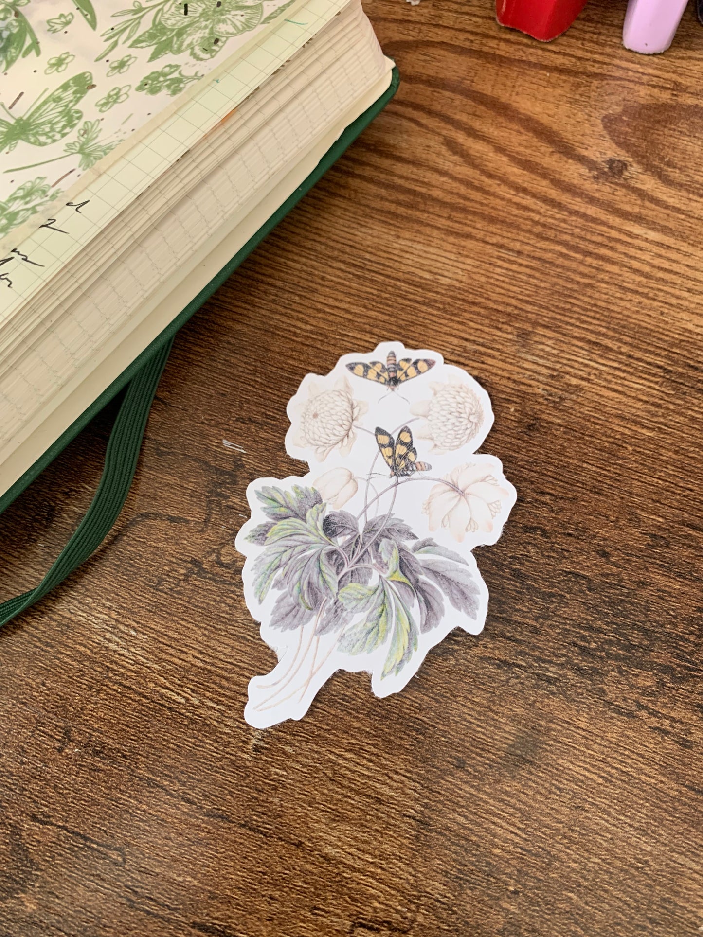 White Watercolor with Butterflies Floral Hand Drawn Sticker Flake -Matte Sticker - Xena
