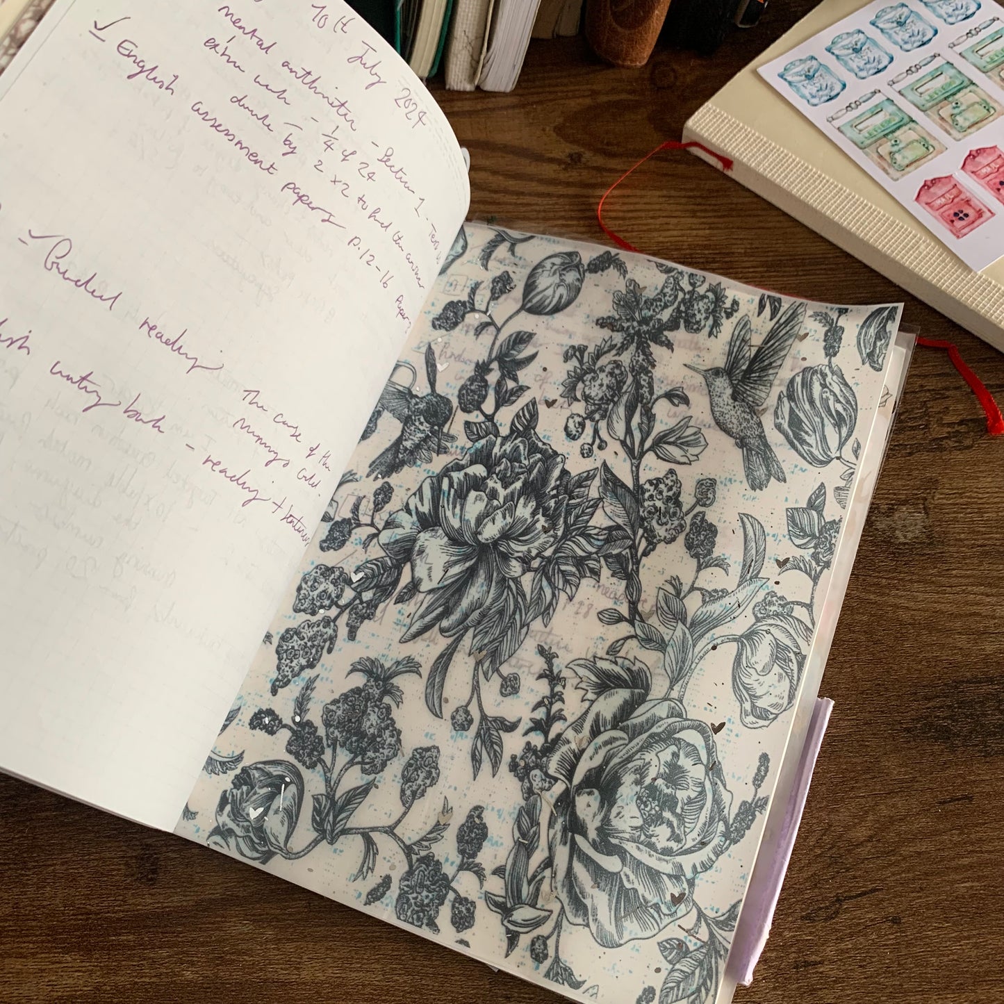 Hand Drawn vintage Bird Foiled Floral Vellum Planner Dashboard - Hidden Diamond