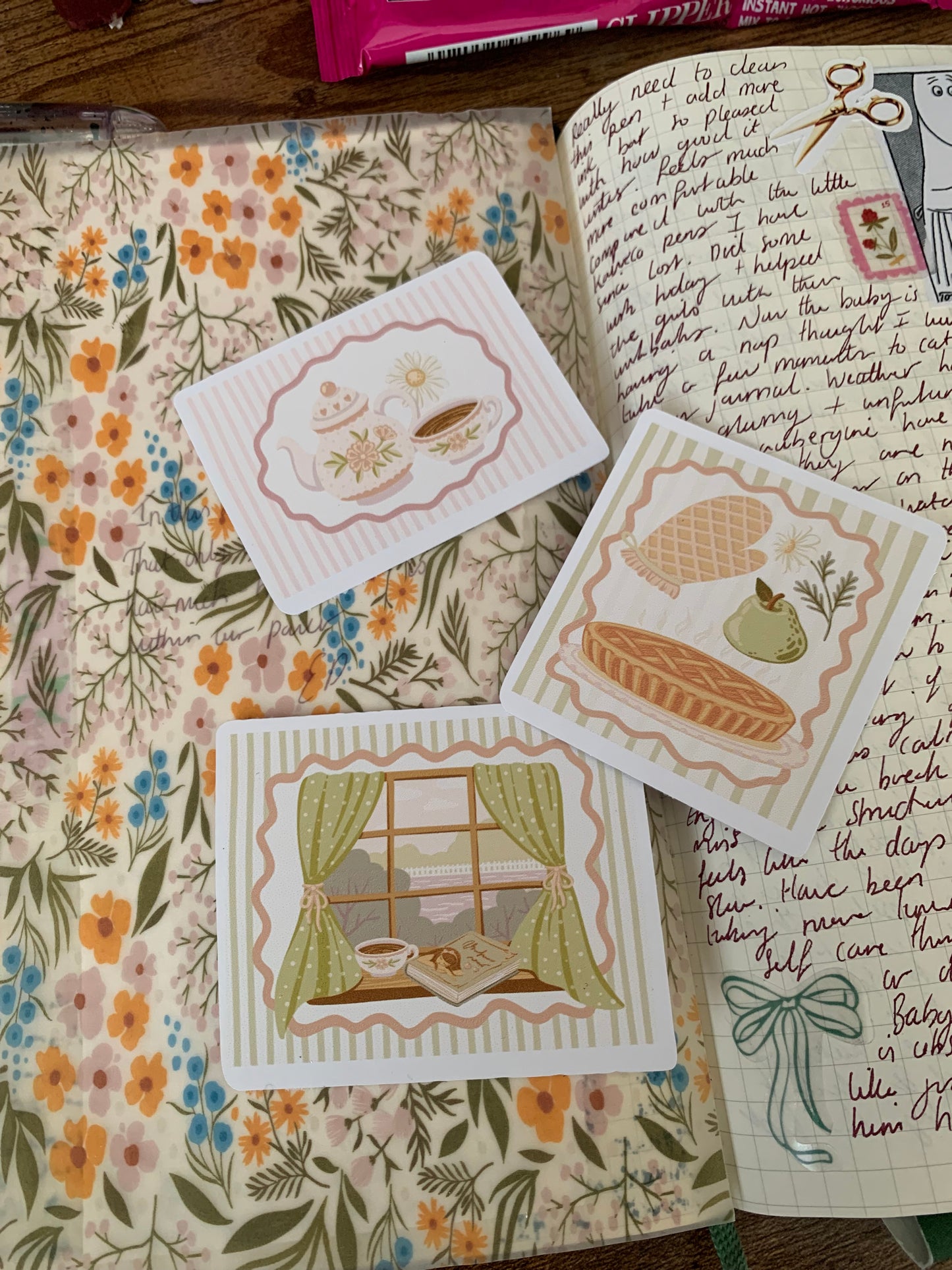 Cozy Cottage Themed Hand Drawn Sticker Flakes - Set of 3 - Cozy Moments I