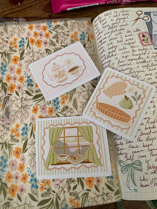 Cozy Cottage Themed Hand Drawn Sticker Flakes - Set of 3 - Cozy Moments I