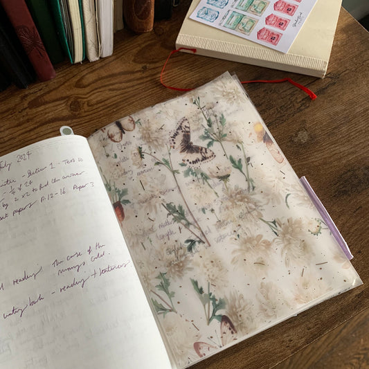 White Butterfly Hand Drawn vintage Foiled Floral Vellum Planner Dashboard - Frida