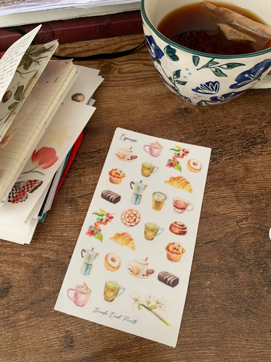 Hand Drawn Coffee Stickers • Cafe Journal -  Scrapbook Clear Stickers  - Watercolor Stickers - Espresso ☕️