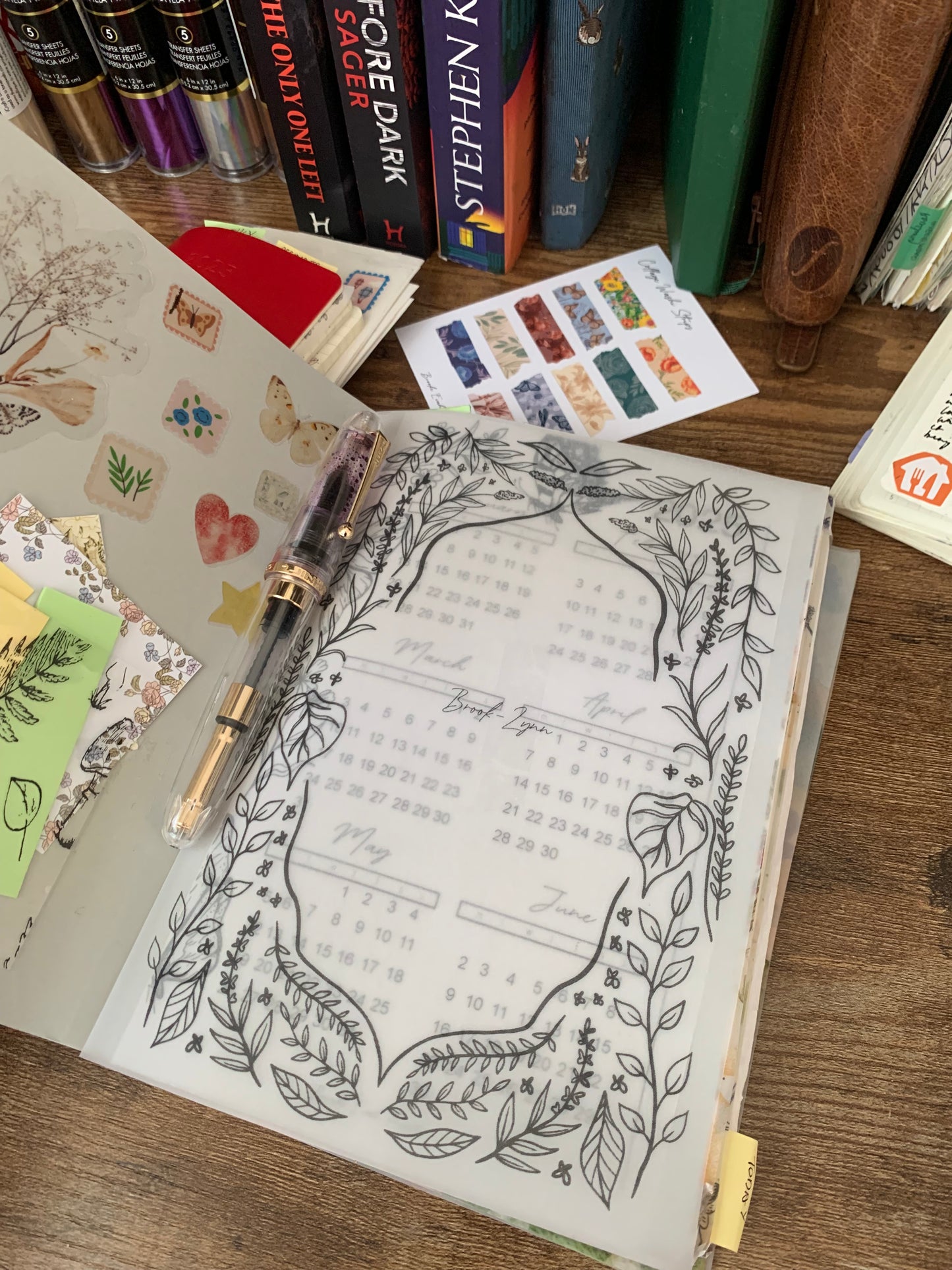 Black Whimsical Hand Drawn Leaves themed Vellum Planner Dashboard - Midnight I