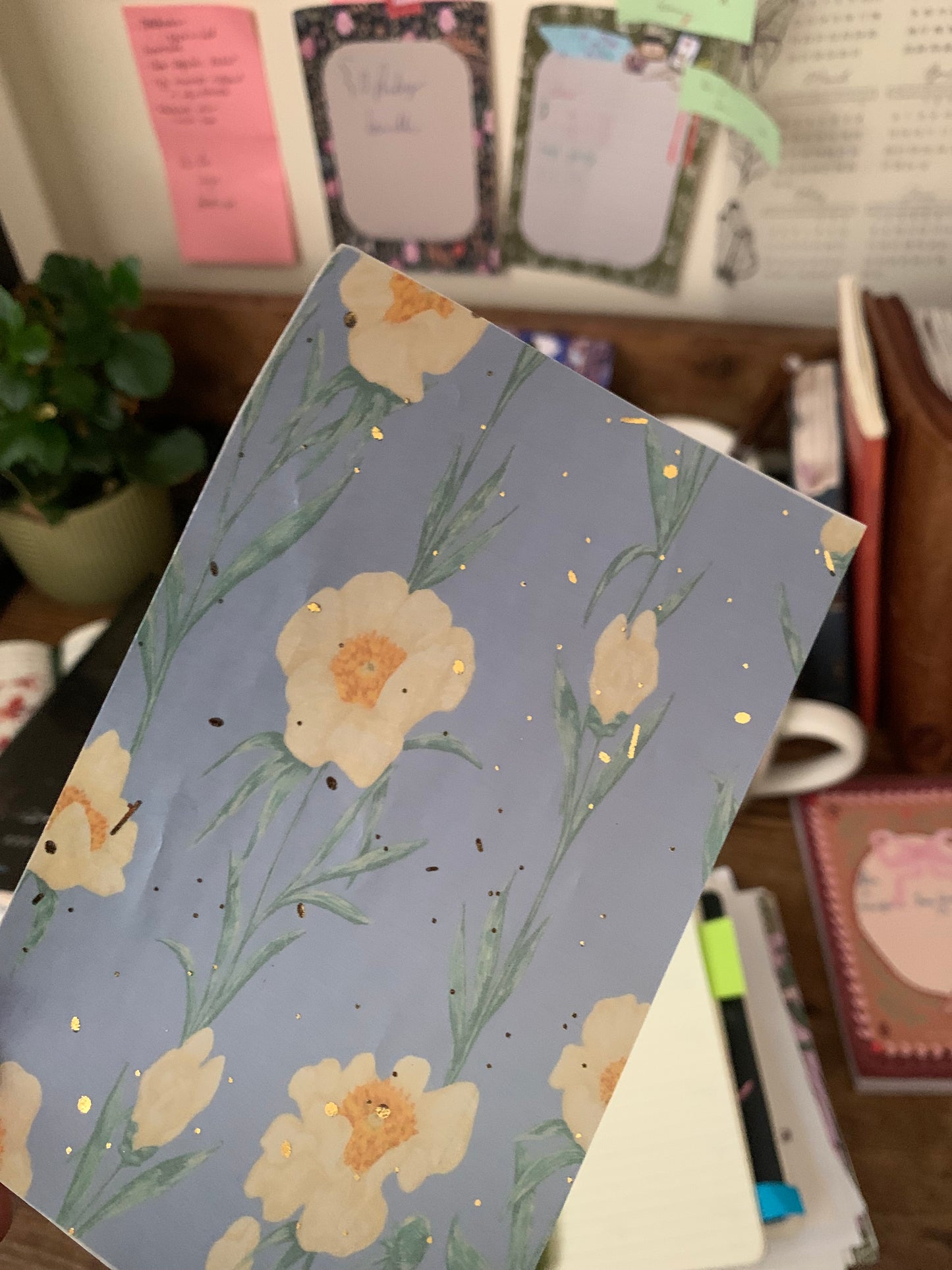 Blue Watercolor with Golden Flowers -Vellum Planner Dashboard - Gold Foil accents - Indigo Blue