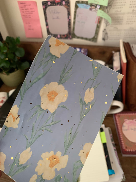 Blue Watercolor with Golden Flowers -Vellum Planner Dashboard - Gold Foil accents - Indigo Blue