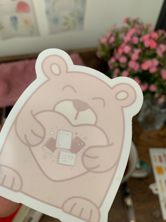 Hand drawn cute Brown Bear with Heart Sticker Flake - Journal Bear - Milo 🤎