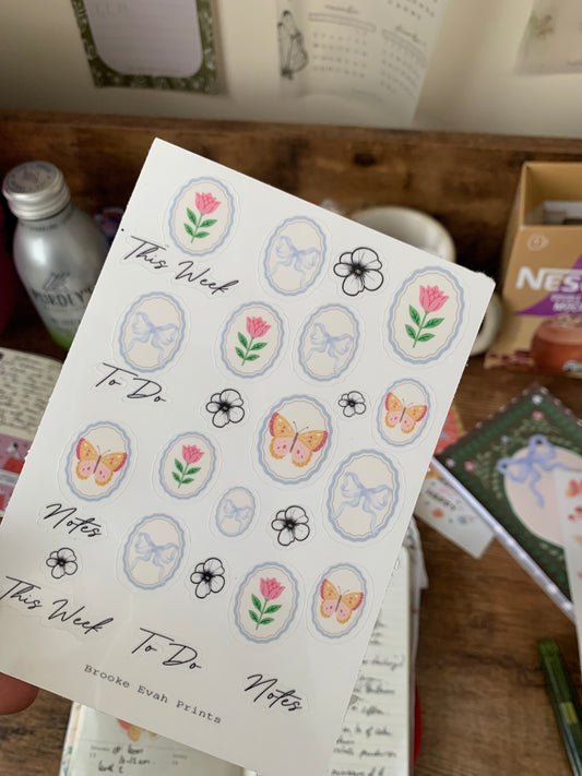 Bullet Journal Functional Stickers • Hand drawn Cherry & Flowers Elements -  Scrapbook Clear Stickers - Forget me not ✨ Functional